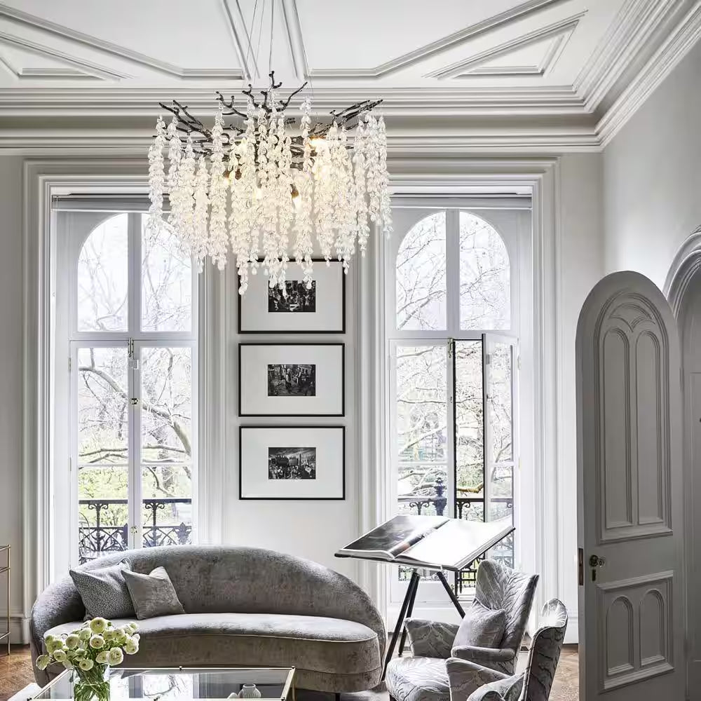 24" 8-Light Modern Crystal Chandelier Black Tree Branch round Chandelier for Dining Room, Living Room, Bedroom, Entryway