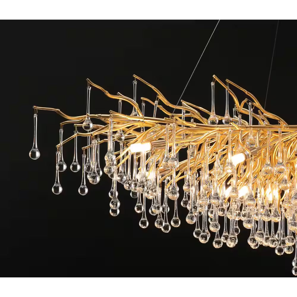 Modern Chandelier 47 In. 13-Lights Gold Luxury Crystal Globe Linear Chandelier for Dining Room, Kitchen Island, Foyer