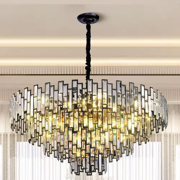 38.5 In. Modern Chandelier 26-Light 5-Tier Black round K9 Crystal Chandelier for Dining Room Living Room Entryway, Foyer