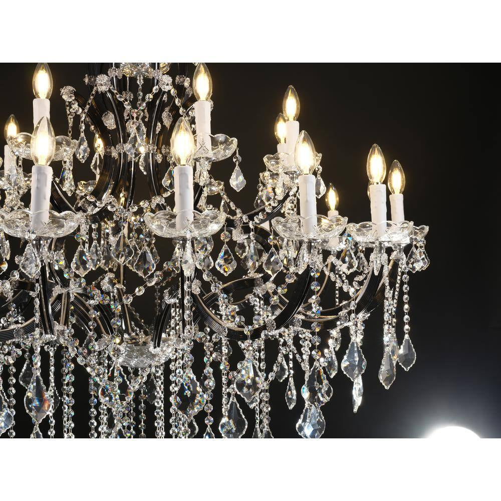 Candle Chandelier 49 In. 24-Lights Black Luxury Crystal Chandelier for Dinning Room, Living Room,Foyer,Bedroom,Staircase