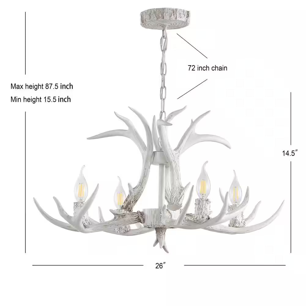 Eldora 26 In. Adjustable Resin Antler 4-Light White LED Chandelier