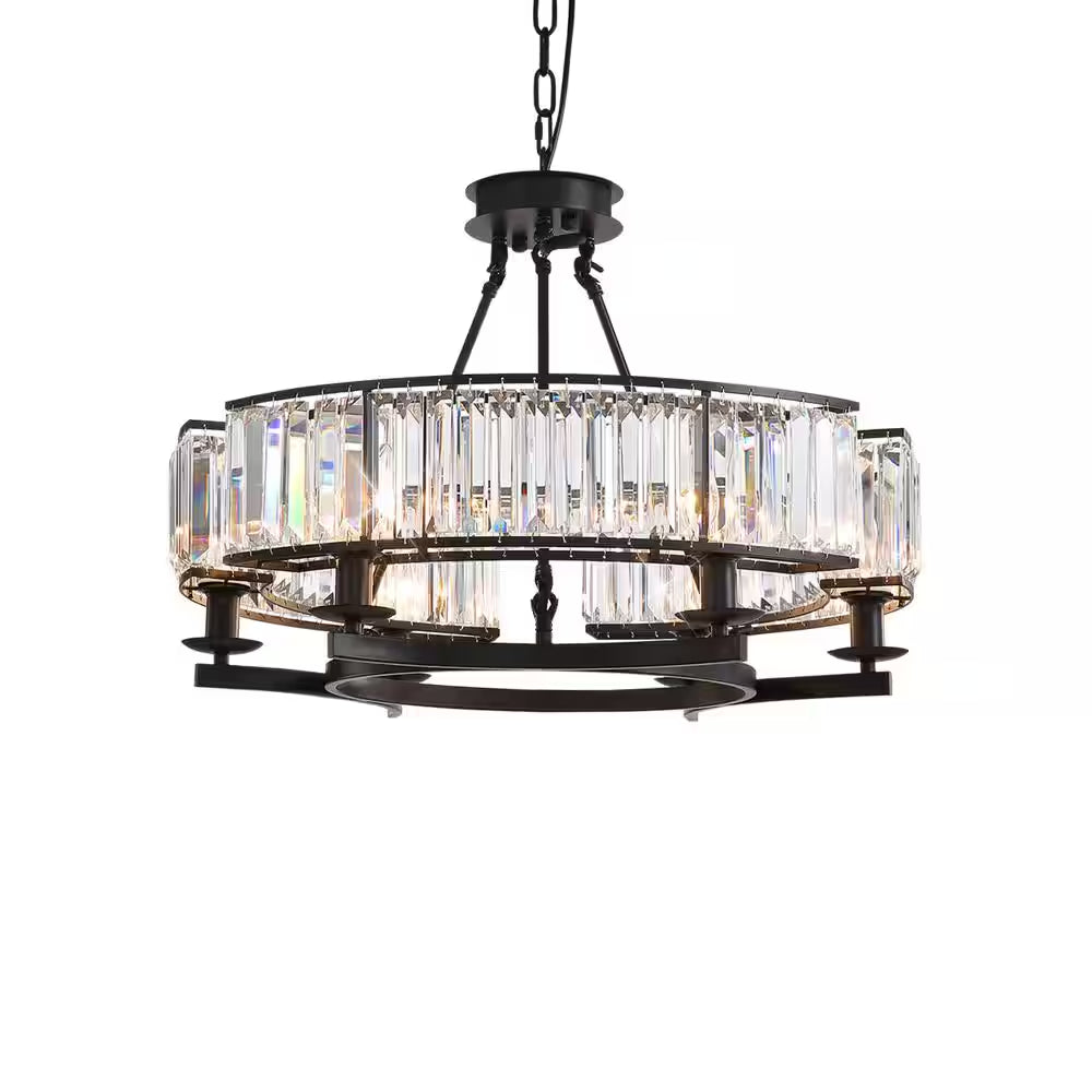 Modern Crystal Chandelier 26 In. 6-Light Black Drum Pendant Lighting Ceiling Semi Flush Mount