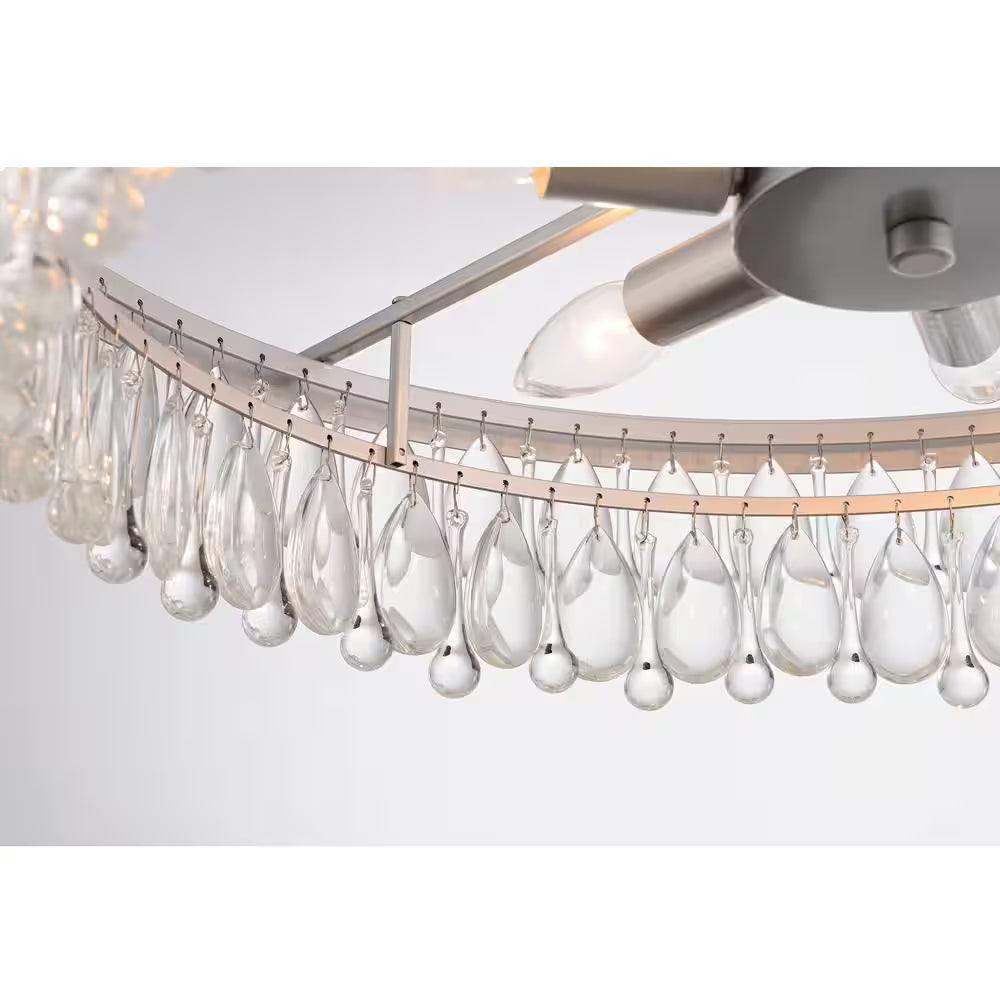 Adela 24 In. Dia Matte Silver Finish Crystal 6-Light Chandelier