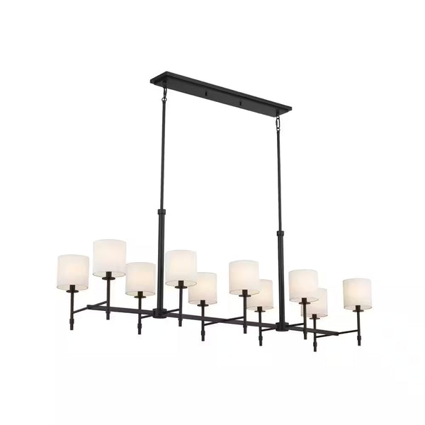 Ali 56.5 In. 10-Light Black Traditional Shaded Linear Chandelier for Dining Room