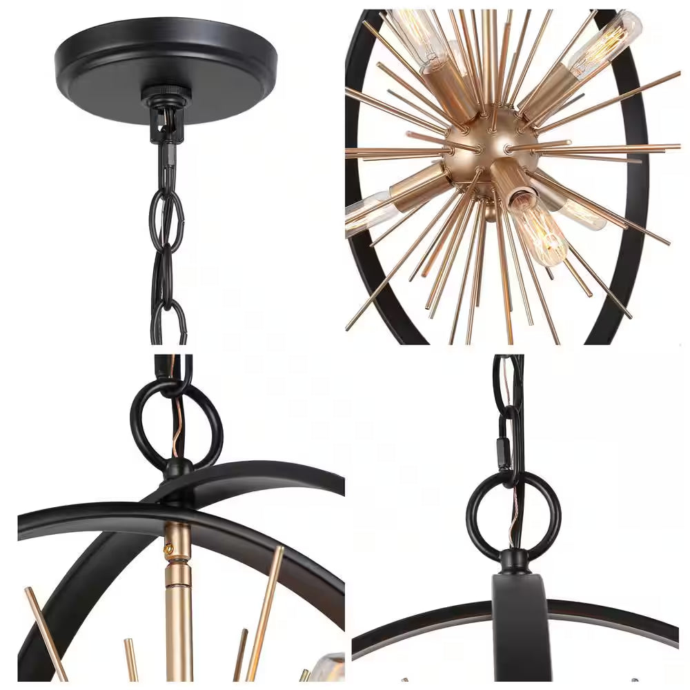 Modern Globe Chandelier Pendant Light Cali 6-Light Black & Brass round Dining Room Chandelier