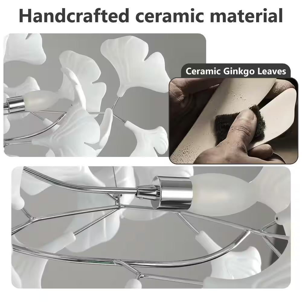 6 Light Silver Chandelier, Luxury Ginkgo Branch Chandelier for Living Room, Dining Room, Foyer, Kitchen Island-L31 In.