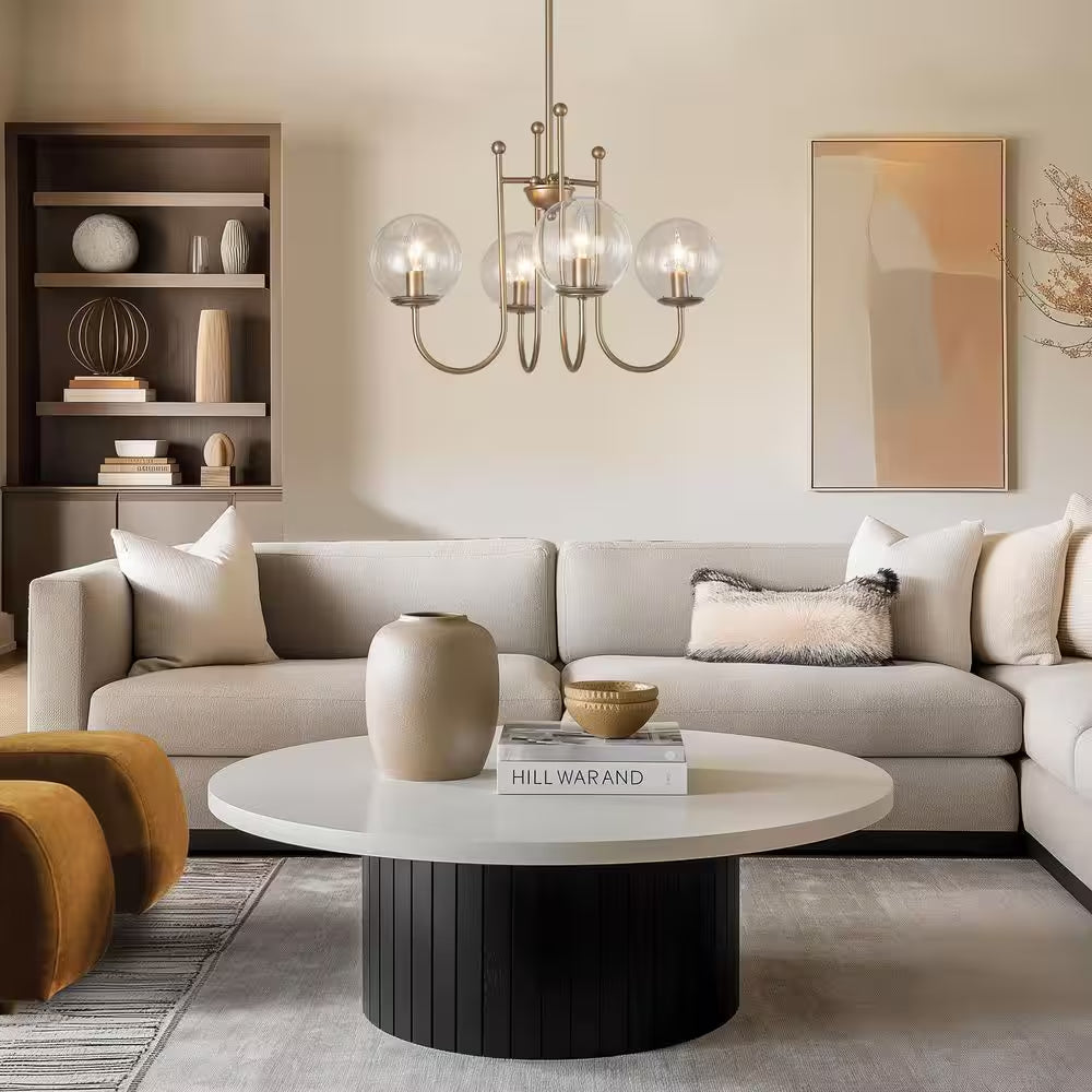 Modern Gold Sputnik Kitchen Island Chandelier Transitional 4-Light Brass Globe Kitchen Light with Clear Glass Shade