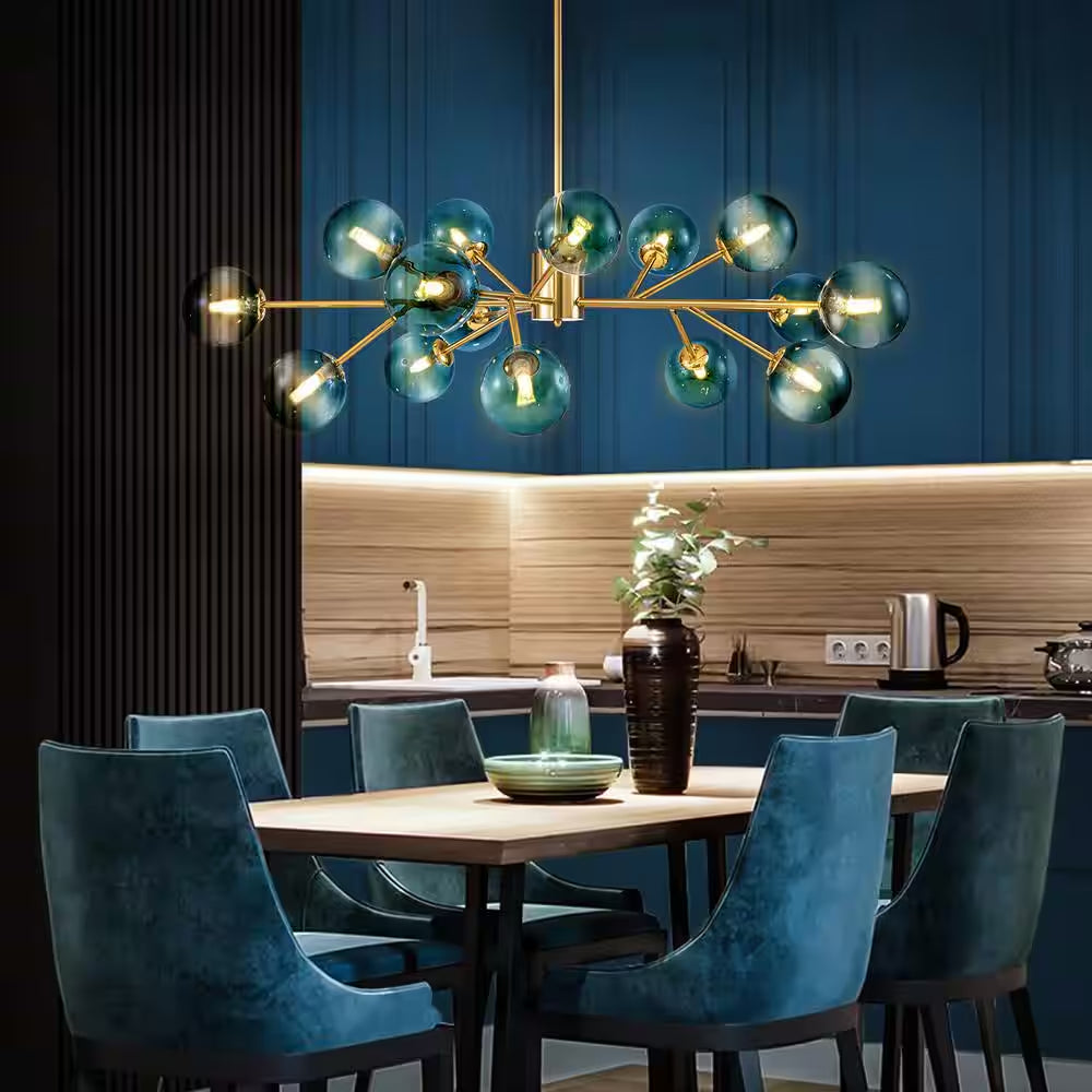 Julian 15-Light Brushed Gold Modern Glass Globe Bubble Chandelier