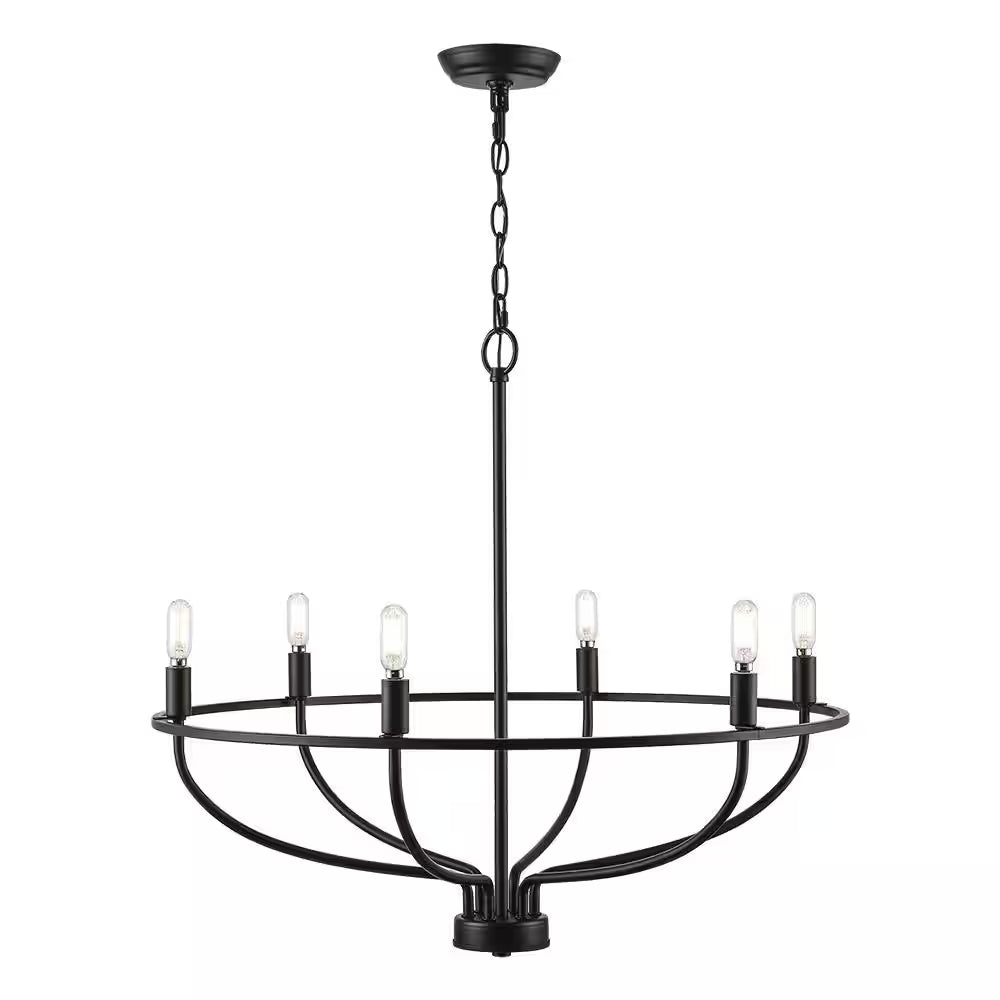 6-Light Black round Candle Chandelier Light Fixture