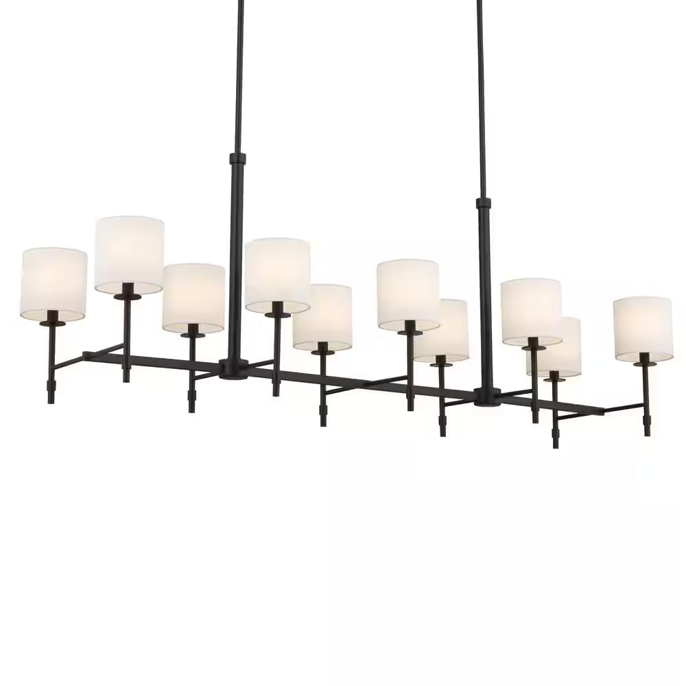 Ali 56.5 In. 10-Light Black Traditional Shaded Linear Chandelier for Dining Room