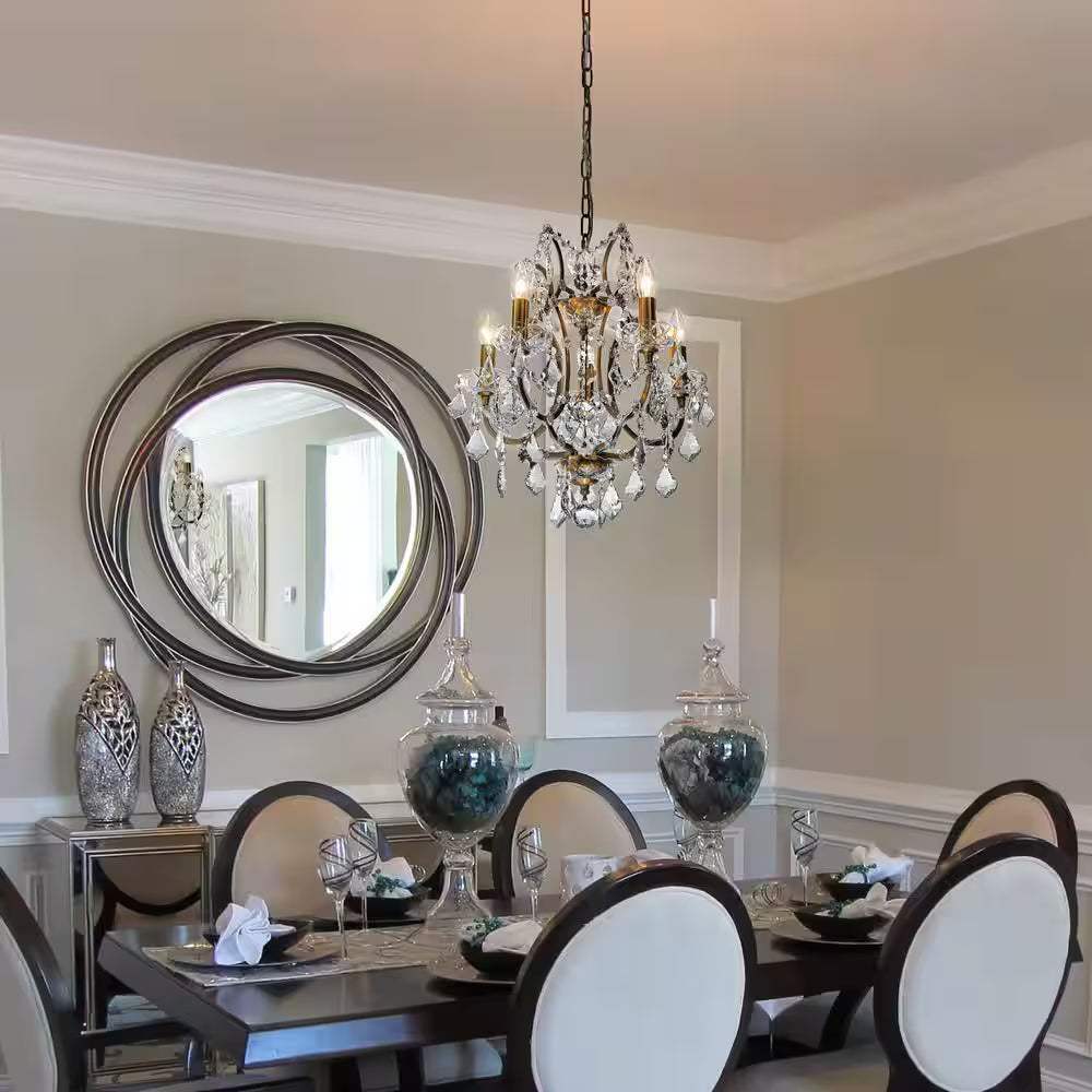 18 In. 5-Light Antique Gold Classic/Traditional Crystal Chandelier Glam Lighting Fixture