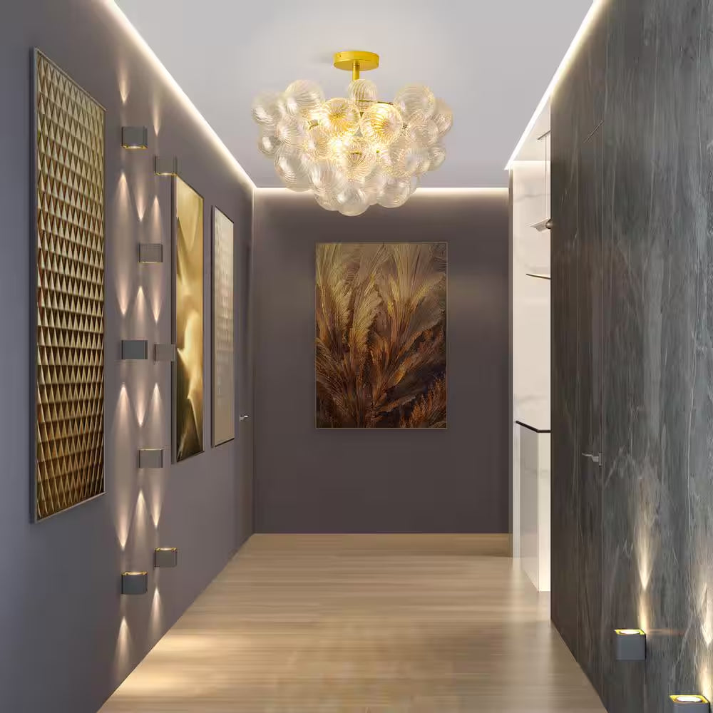 6-Light Glass Bubble Ball Cluster Globe Golden Chandelier for Kitchen Island Living Room Bedroom with LED Bulb Included