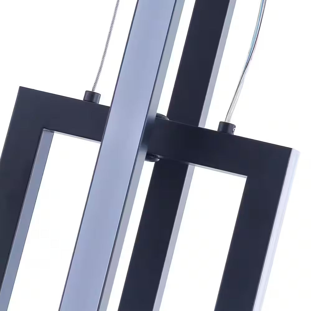32-Watt 2-Light Square Black Integrated LED Pendant Light Adjustable Contemporary Chandelier