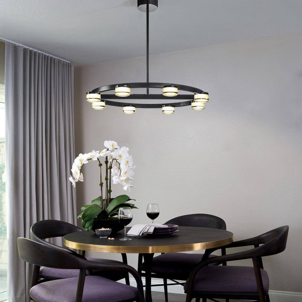 8-Light 32 In. W Modern Contemporary Wagon Wheel Circle Integrated LED Chandelier in Matte Black Buld Included