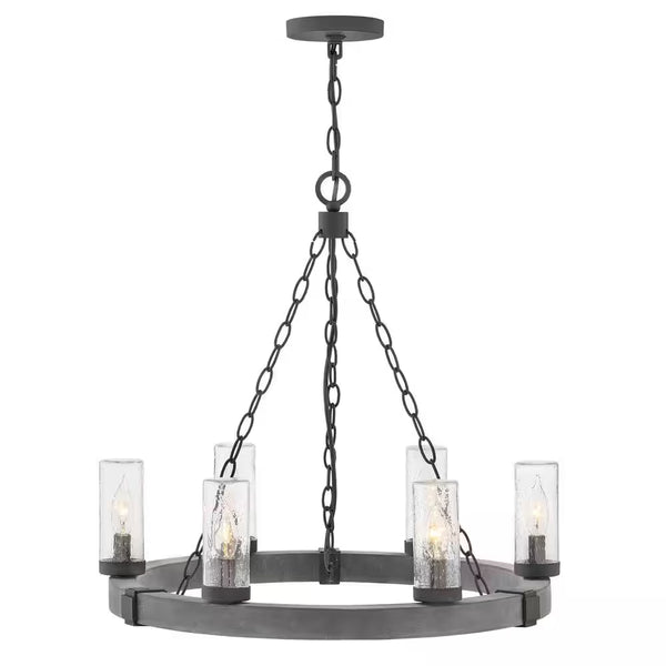 Sawyer Medium 6-Light Aged Zinc Outdoor Hanging Chandelier