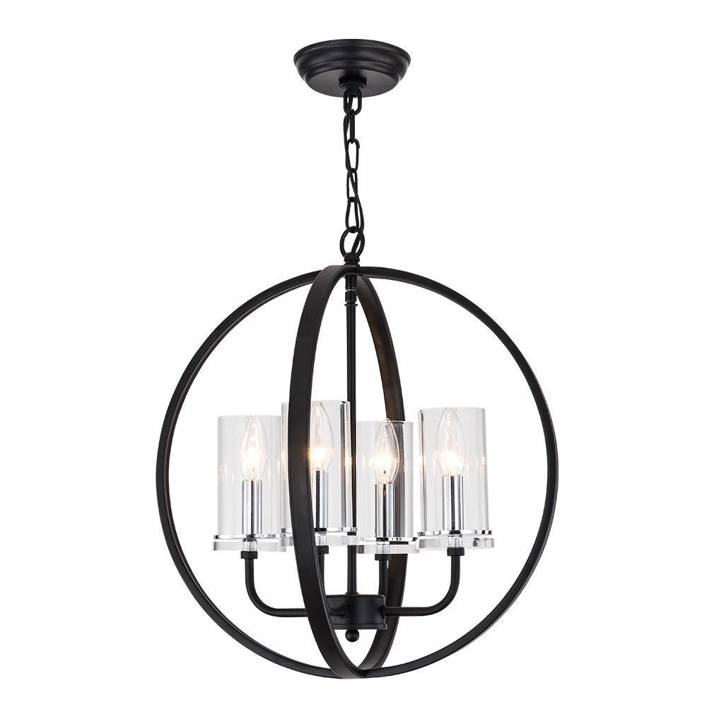 Springfield 4 -Light Shaded Globe Black Chandelier with Wrought Iron Accents
