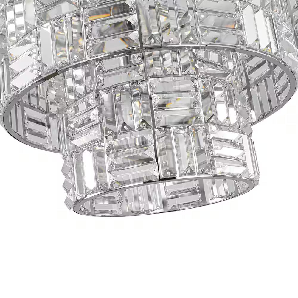 Luz 11-Light 3-Tier round Crystal Chandelier Chrome Finish round with Crystal for Living Room