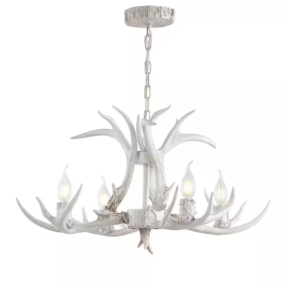 Eldora 26 In. Adjustable Resin Antler 4-Light White LED Chandelier