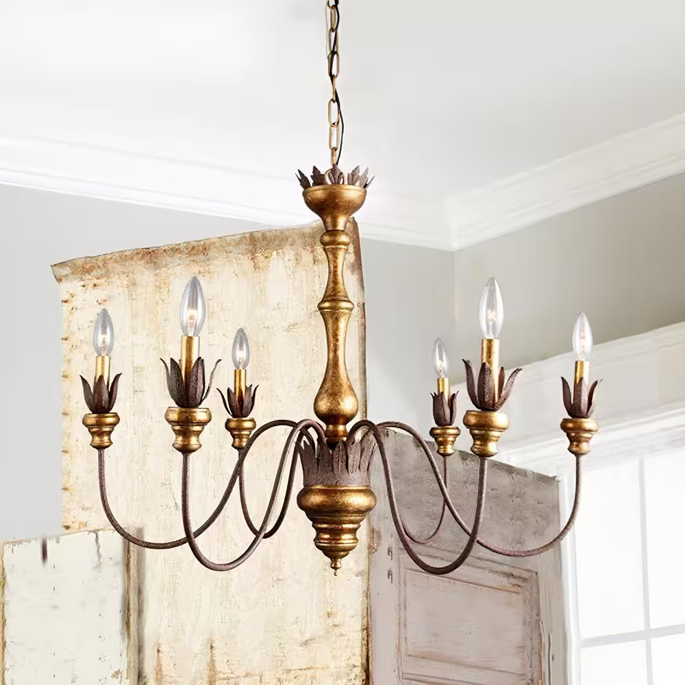 Luminfort 6-Light Bronze French Country Farmhouse Rustic Chandelier