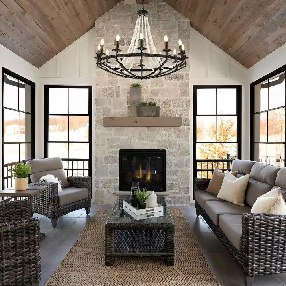 12-Light Rustic Candle Style Modern Industrial Chandelier Ambient Lighting for Dining Room Living Room Foyer