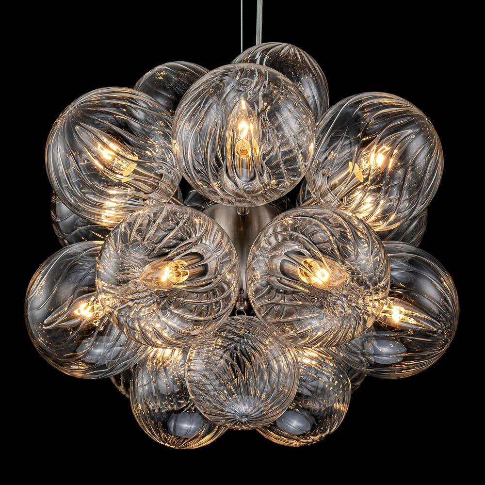 Josie 12-Light Nickel Modern Bubble Cluster Chandelier with Swirled Globe Glass