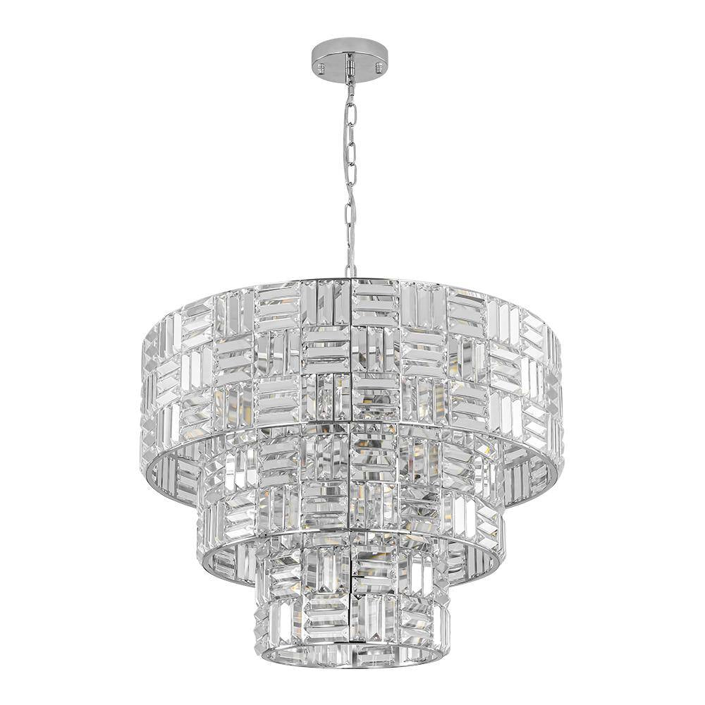 Luz 11-Light 3-Tier round Crystal Chandelier Chrome Finish round with Crystal for Living Room