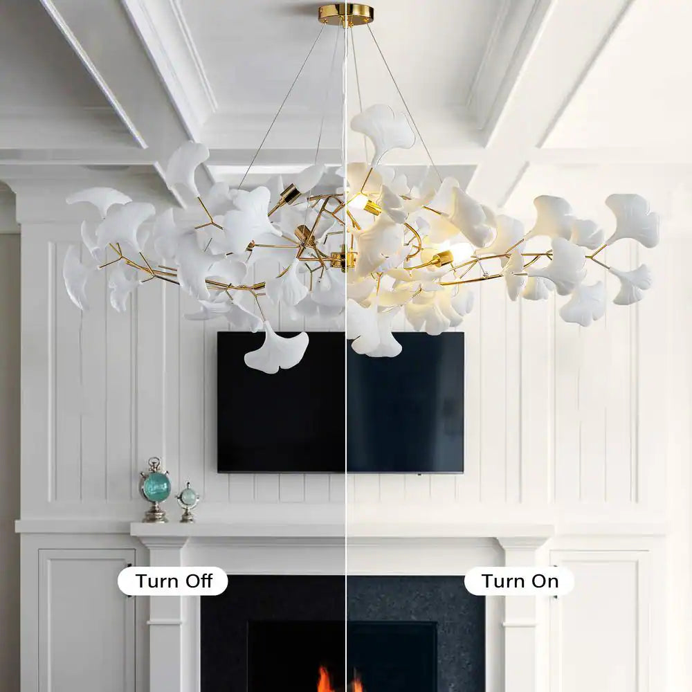6-Light Gold Chandelier, Luxury Ginkgo Branch Chandelier for Living Room, Dining Room, Foyer, Kitchen Island-L 47 In.