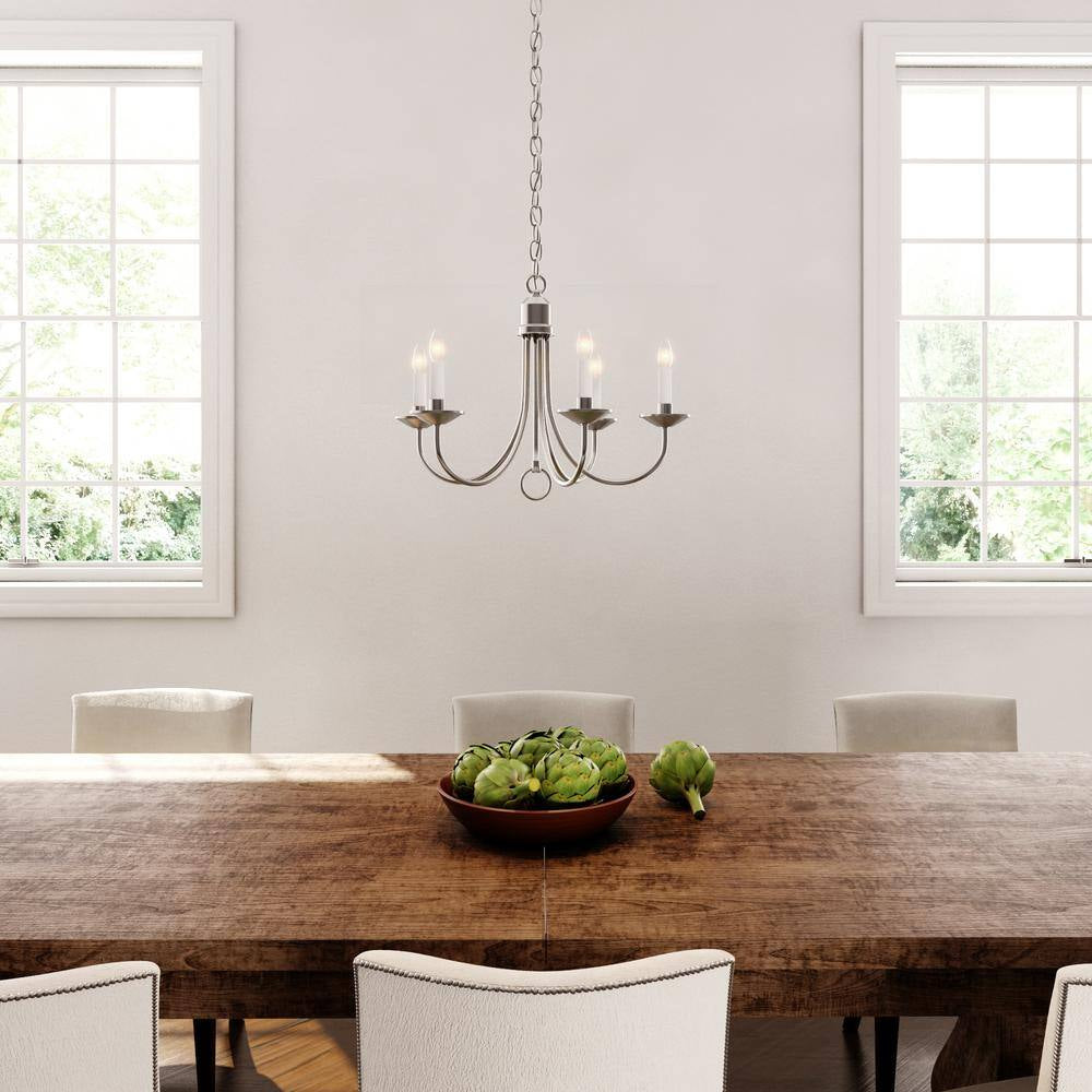 Five-Light Brushed Nickel White Candles Traditional Chandelier Light