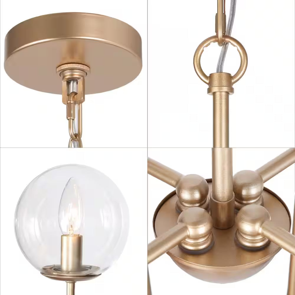 Modern Gold Sputnik Kitchen Island Chandelier Transitional 4-Light Brass Globe Kitchen Light with Clear Glass Shade