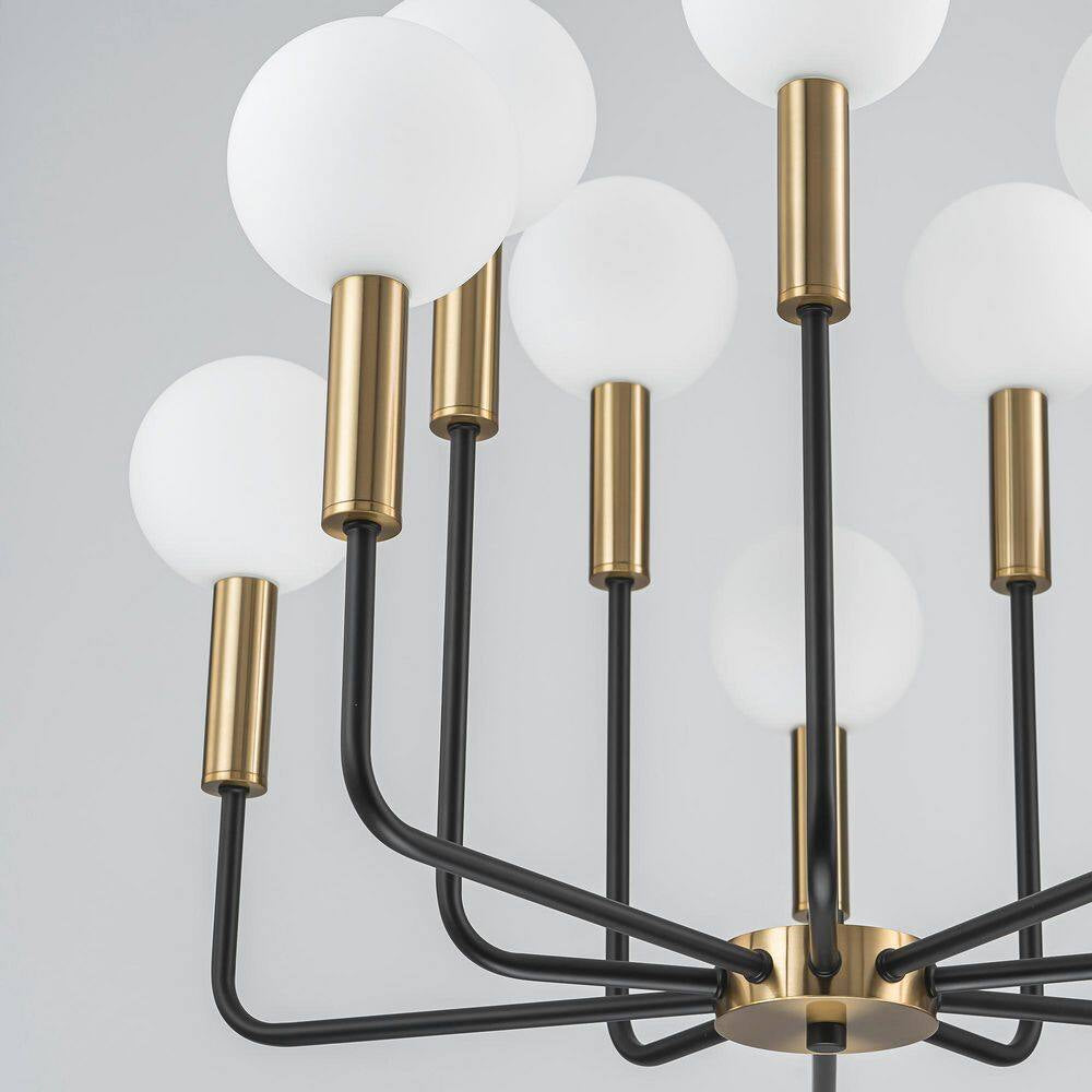 Aaron 10-Light Modern Transitional Black and Gold Uplight Frosted Glass Globe Chandelier
