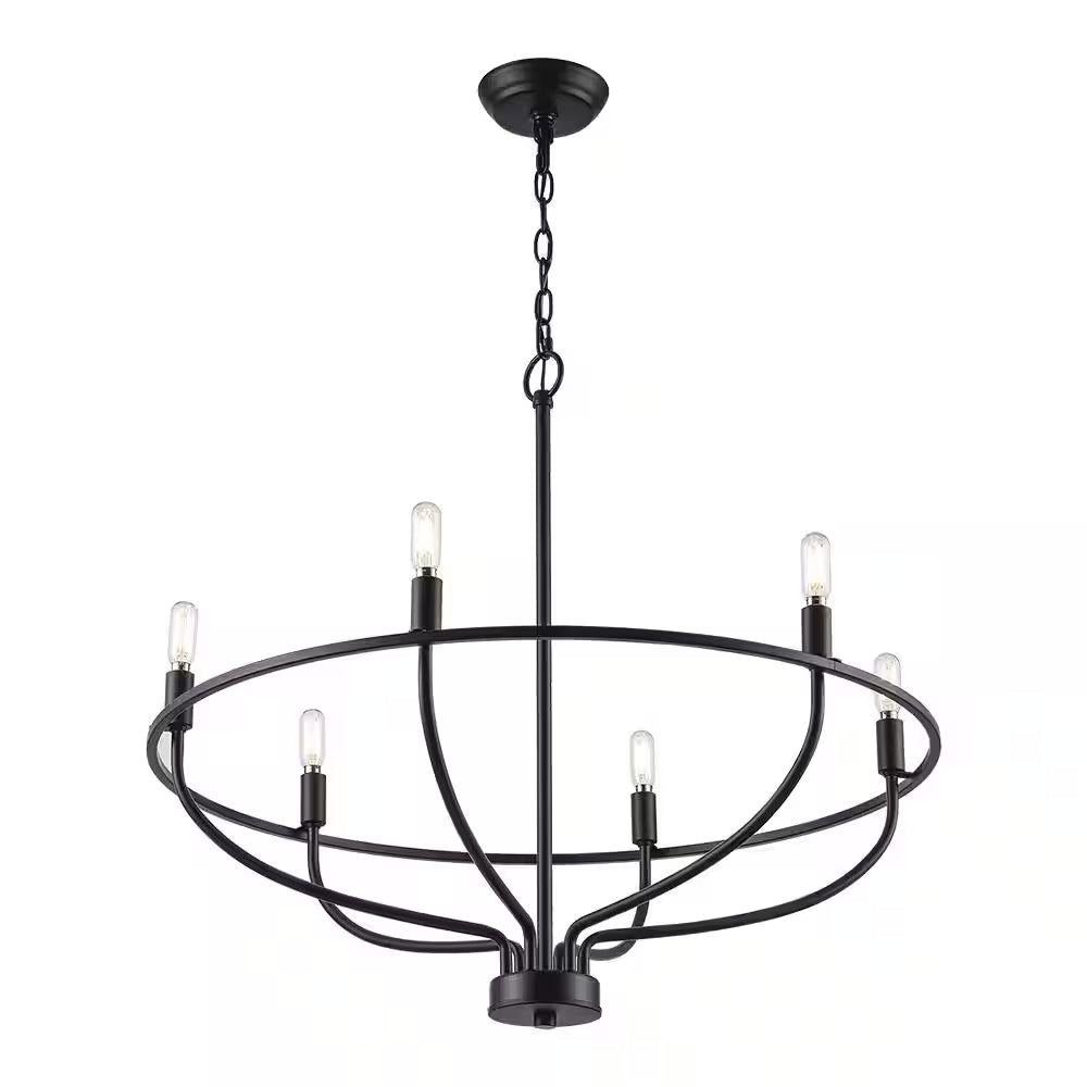 6-Light Black round Candle Chandelier Light Fixture