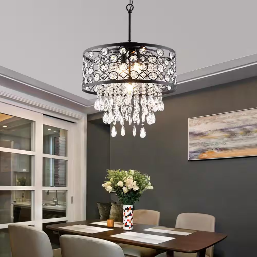 Indianapolis 5-Light Black Lantern Drum Chandelier with Crystal Accents