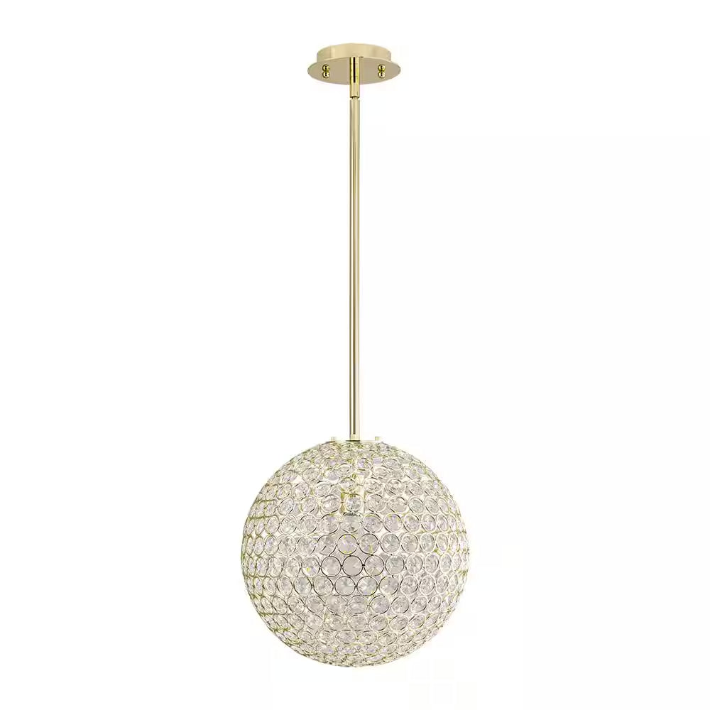 Ramas 1-Light Antique Gold Globe Chandelier with Crystal Accents for Kitchen Island