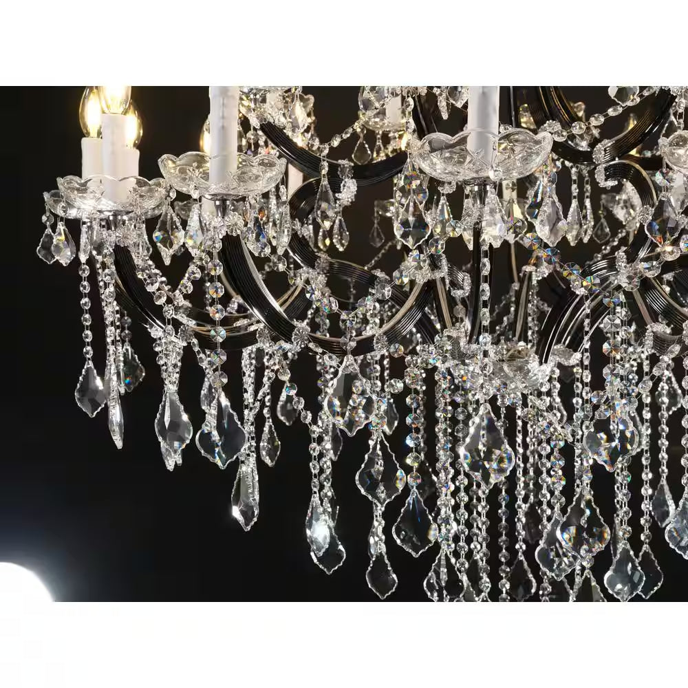 Candle Chandelier 49 In. 24-Lights Black Luxury Crystal Chandelier for Dinning Room, Living Room,Foyer,Bedroom,Staircase