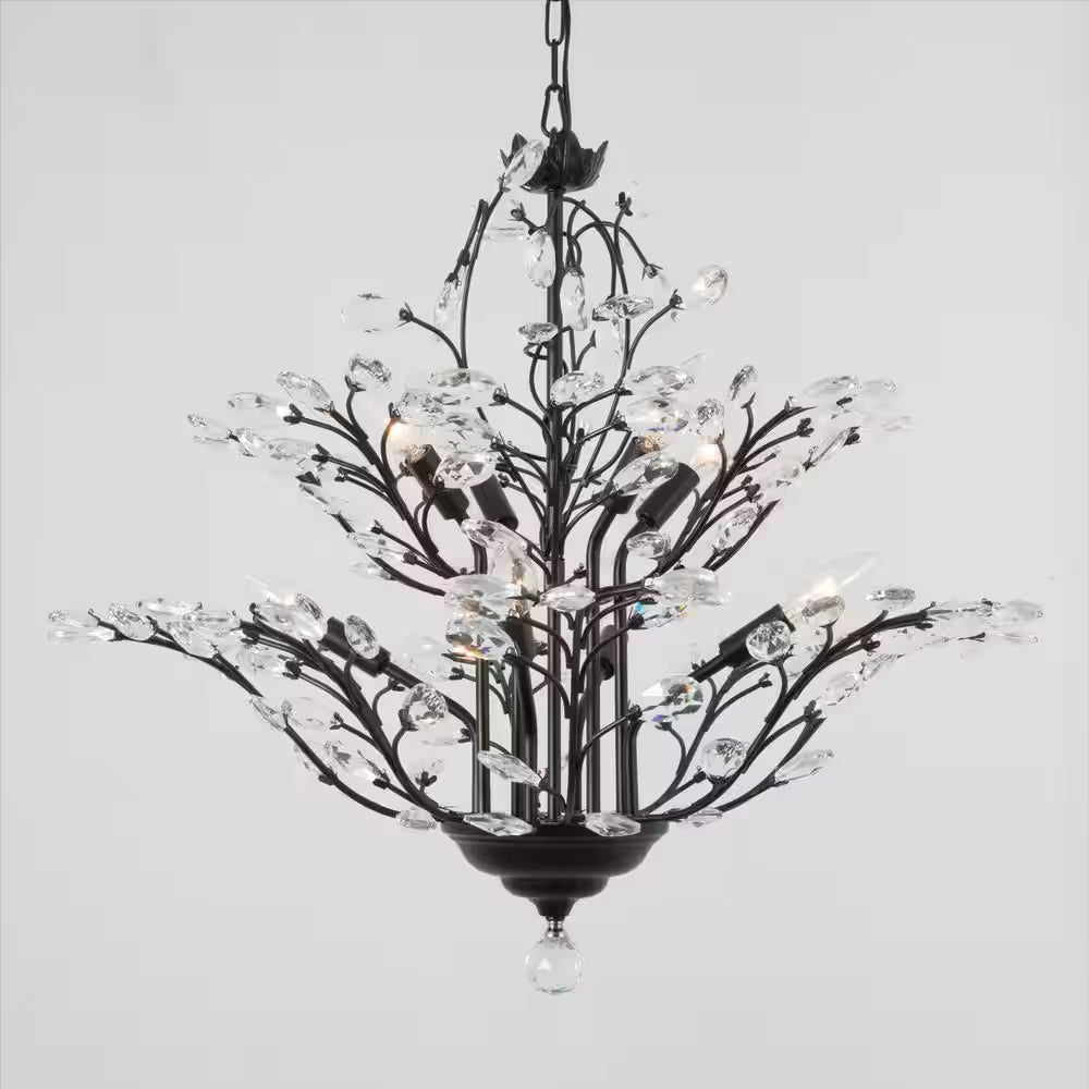 8-Light Unique Black Traditional Chandelier with Modern Crystal Accents