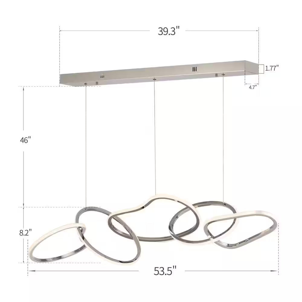 Northglow Nordic 5-Light Silver Integrated LED Luxury Stainless Steel Chandelier Dining Ceiling Light for Kitchen Island