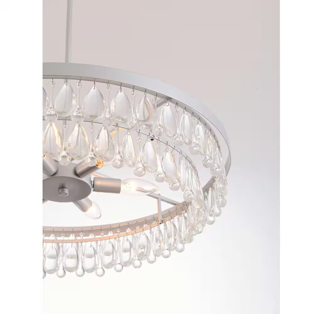 Adela 24 In. Dia Matte Silver Finish Crystal 6-Light Chandelier
