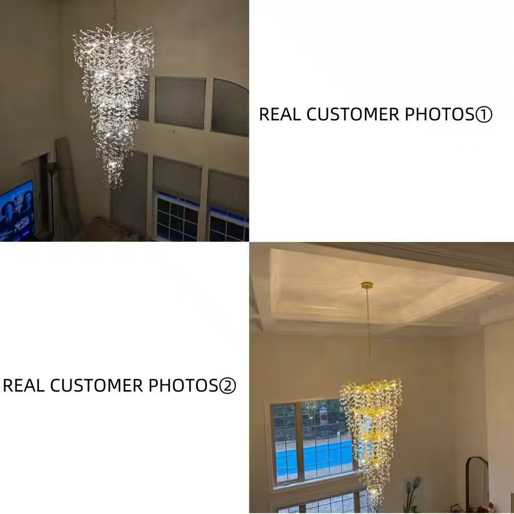 Modern Chandelier 118 In. 28-Light Crystal Gold Chandelier for Foyer, Living Room, Multiple Tiers Chandelier