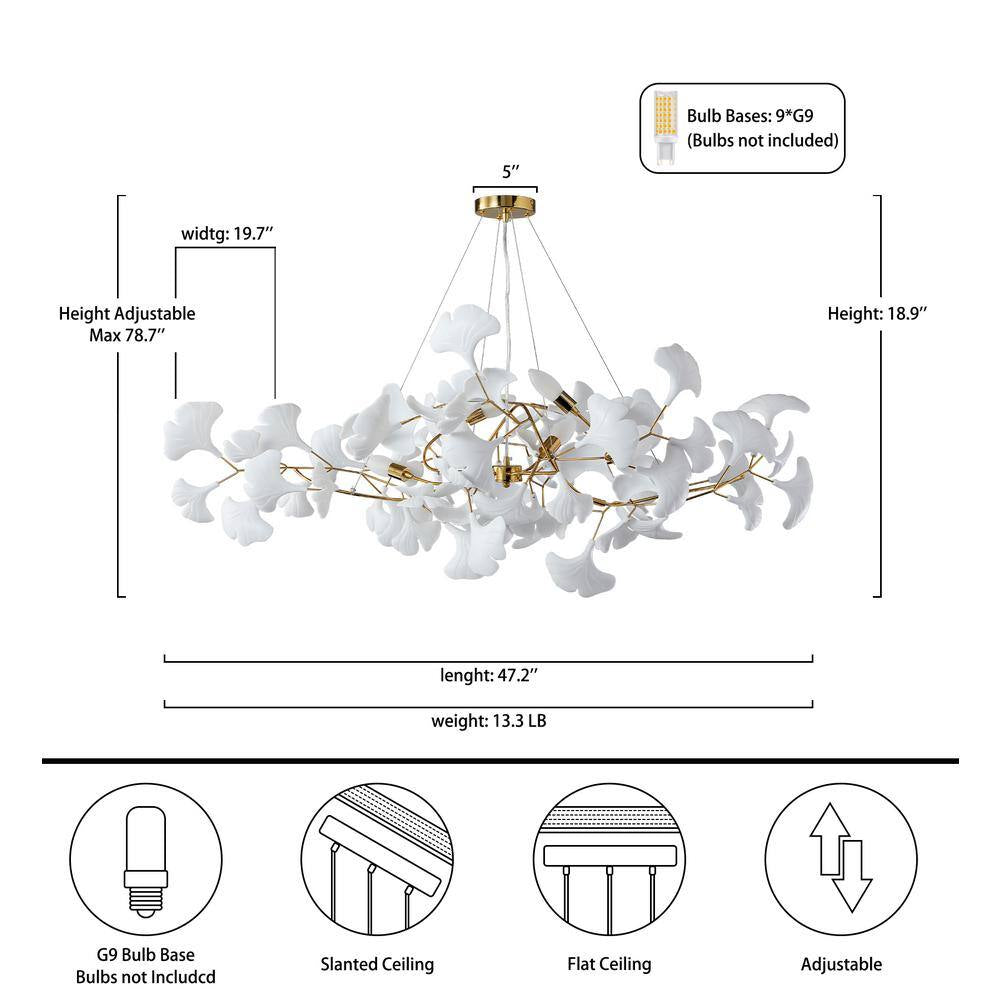 6-Light Gold Chandelier, Luxury Ginkgo Branch Chandelier for Living Room, Dining Room, Foyer, Kitchen Island-L 47 In.