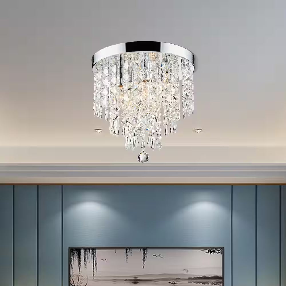 11 In. 5-Light Chrome Flush Mount Chandelier with K9 Crystals