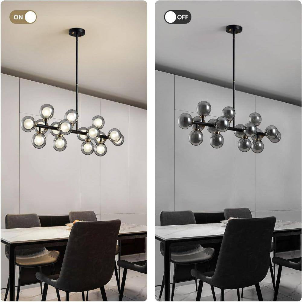 40 In. 16-Light Modern Black Dimmable Bubble Glass Sputnik Glass Globe Chandelier for Dining Room and Living Room
