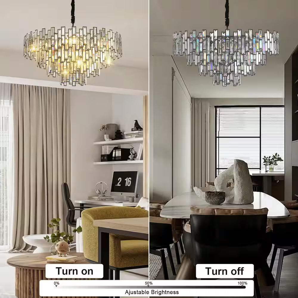 31.5" Modern Chandelier 19-Light 4-Tier Black round K9 Crystal Chandelier for Dining Room,Living Room,Entryway and Foyer