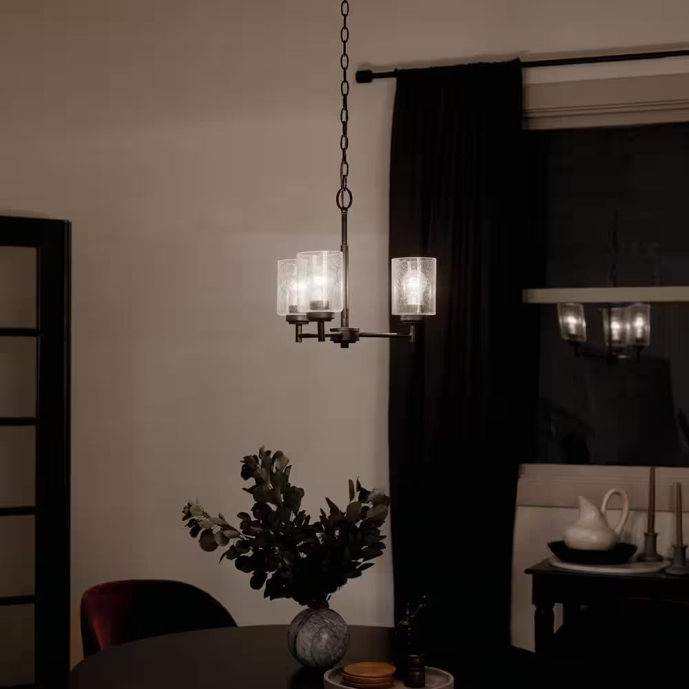 Winslow 18 In. 3-Light Black Contemporary Shaded Cylinder Mini Chandelier for Dining Room