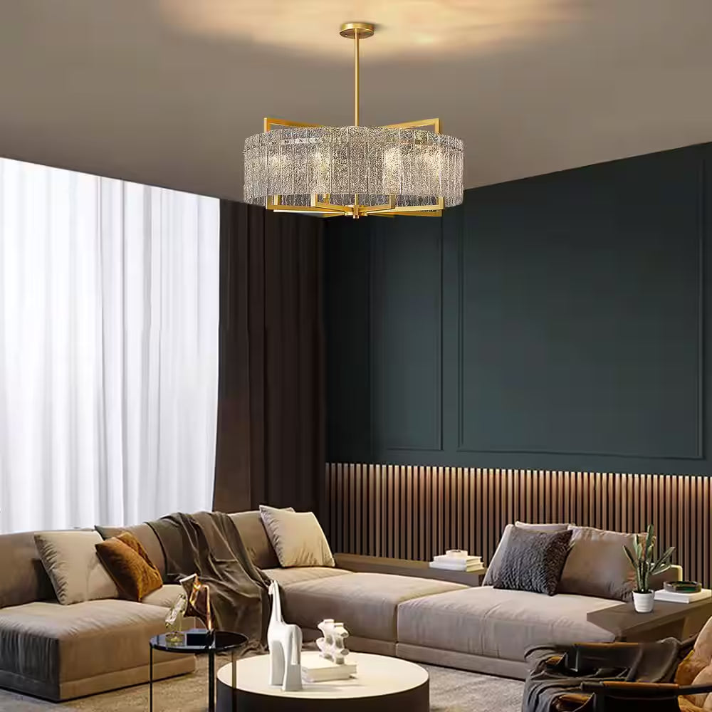 6-Light Gold 25.6In Modern Glass Shade Chandelier for Dining Room