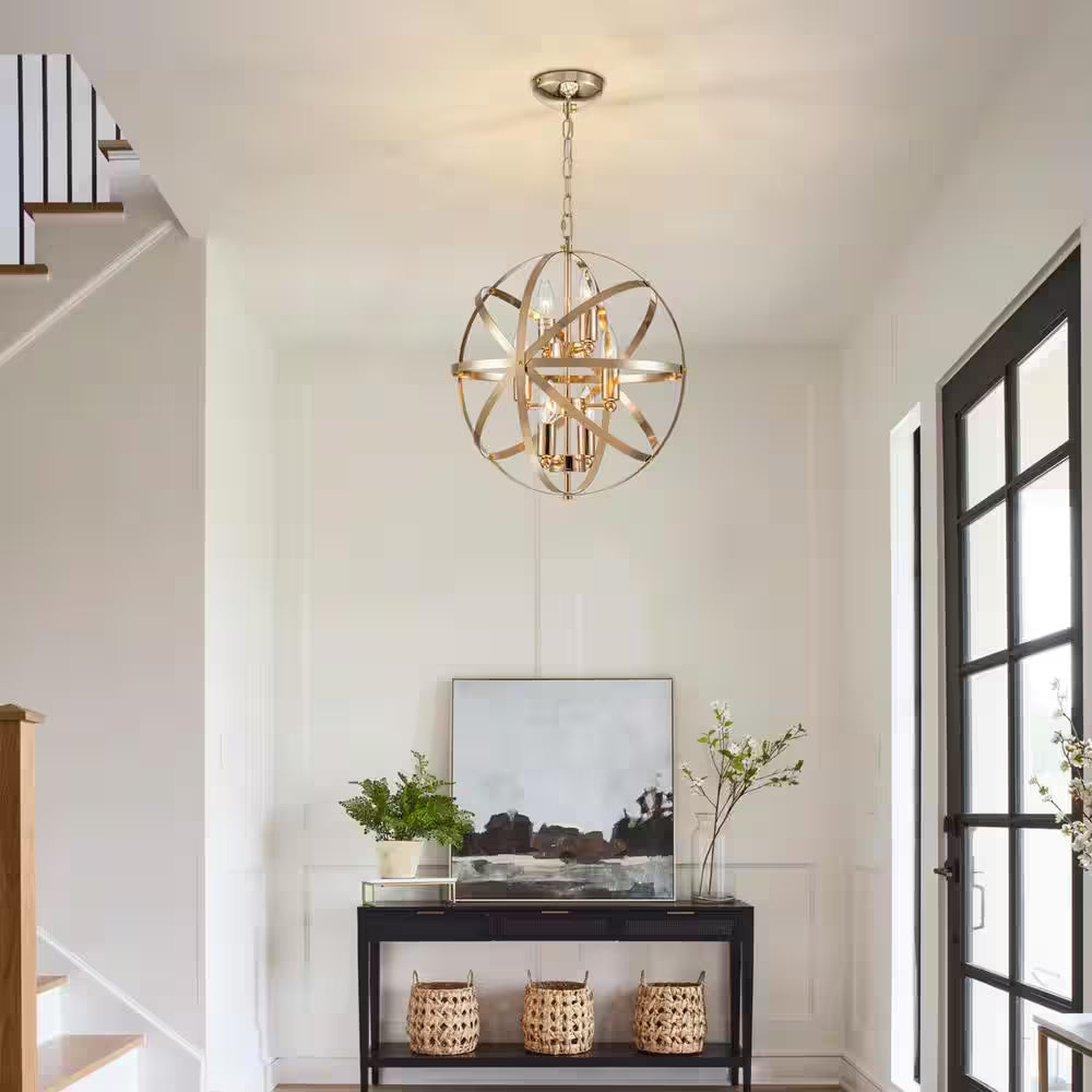 6-Lights Modern Gold Candle Orb Chandelier Contemporary Candle Globe Chandelier with Metal Shade