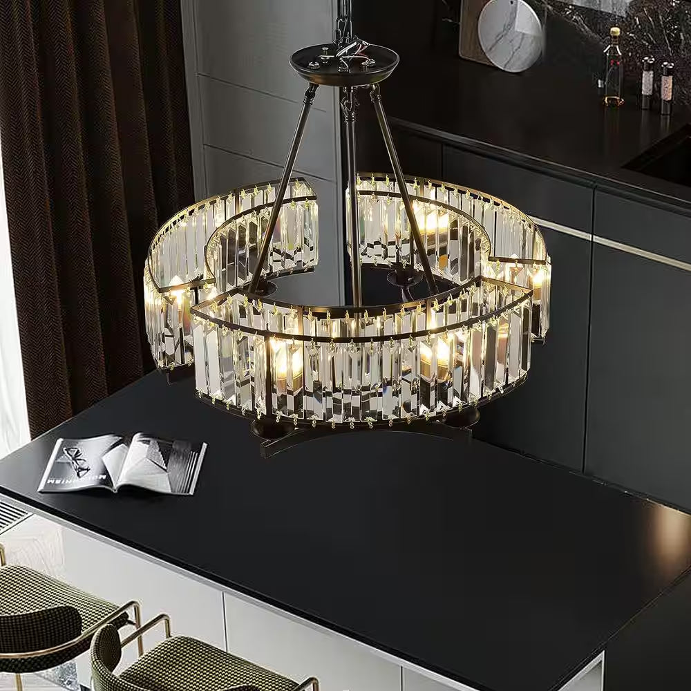 Modern Crystal Chandelier 26 In. 6-Light Black Drum Pendant Lighting Ceiling Semi Flush Mount