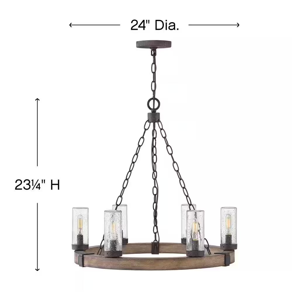 Sawyer Medium 6-Light Sequoia Brown Outdoor Hanging Chandelier