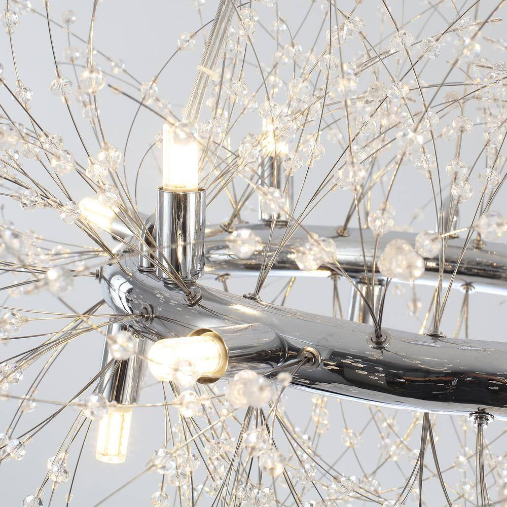 12-Light Chrome Modern Dandelion Crystal Chandelier for Dining Room and Living Room