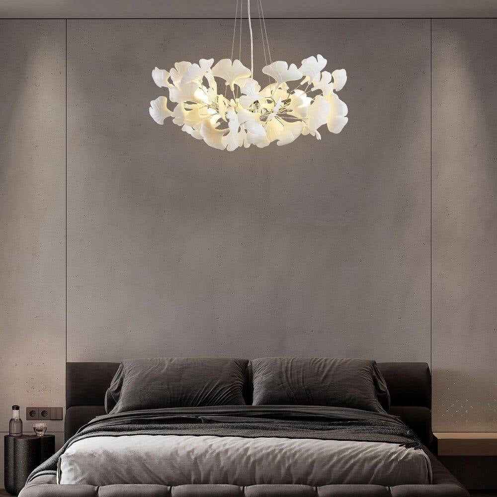 6 Light Silver Chandelier, Luxury Ginkgo Branch Chandelier for Living Room, Dining Room, Foyer, Kitchen Island-L31 In.
