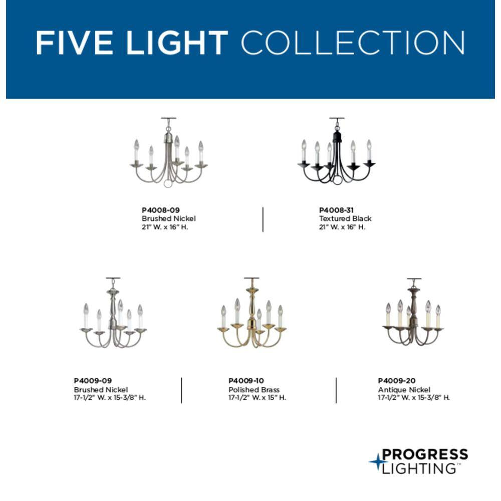 Five-Light Brushed Nickel White Candles Traditional Chandelier Light